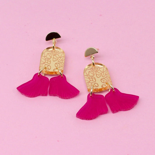 Pink Klimt Wing Dangle Earrings