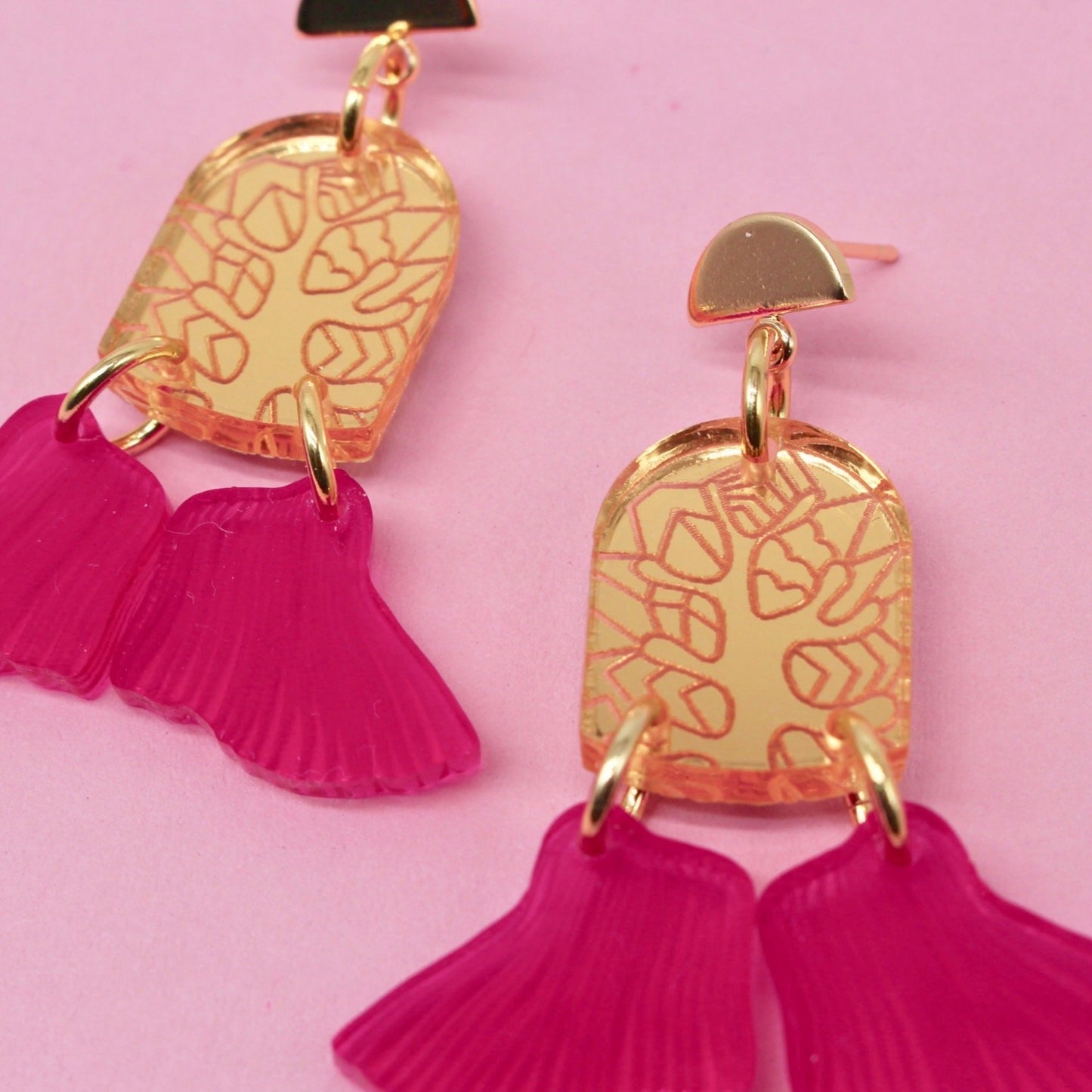 Pink Klimt Wing Dangle Earrings