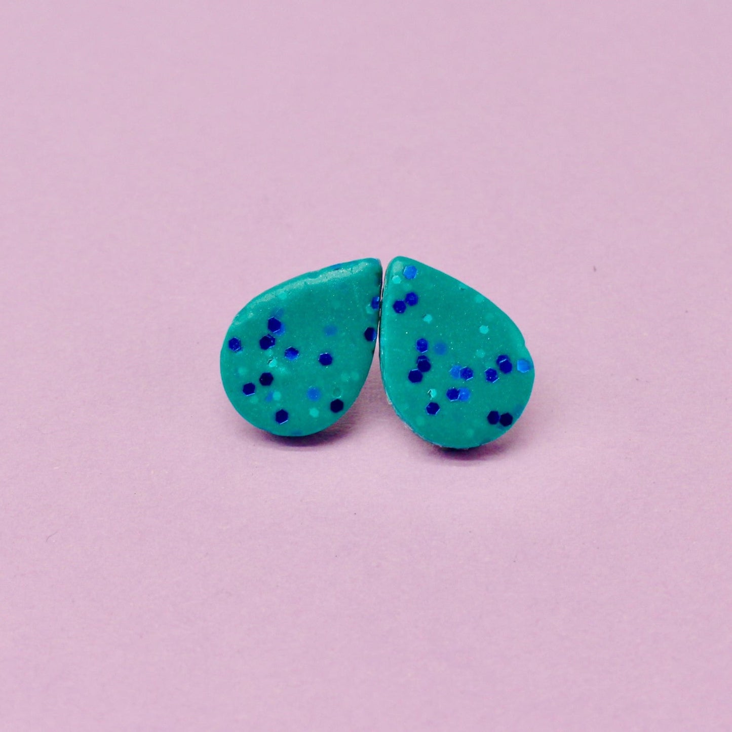 Teal Glitter Jen Stud Earrings