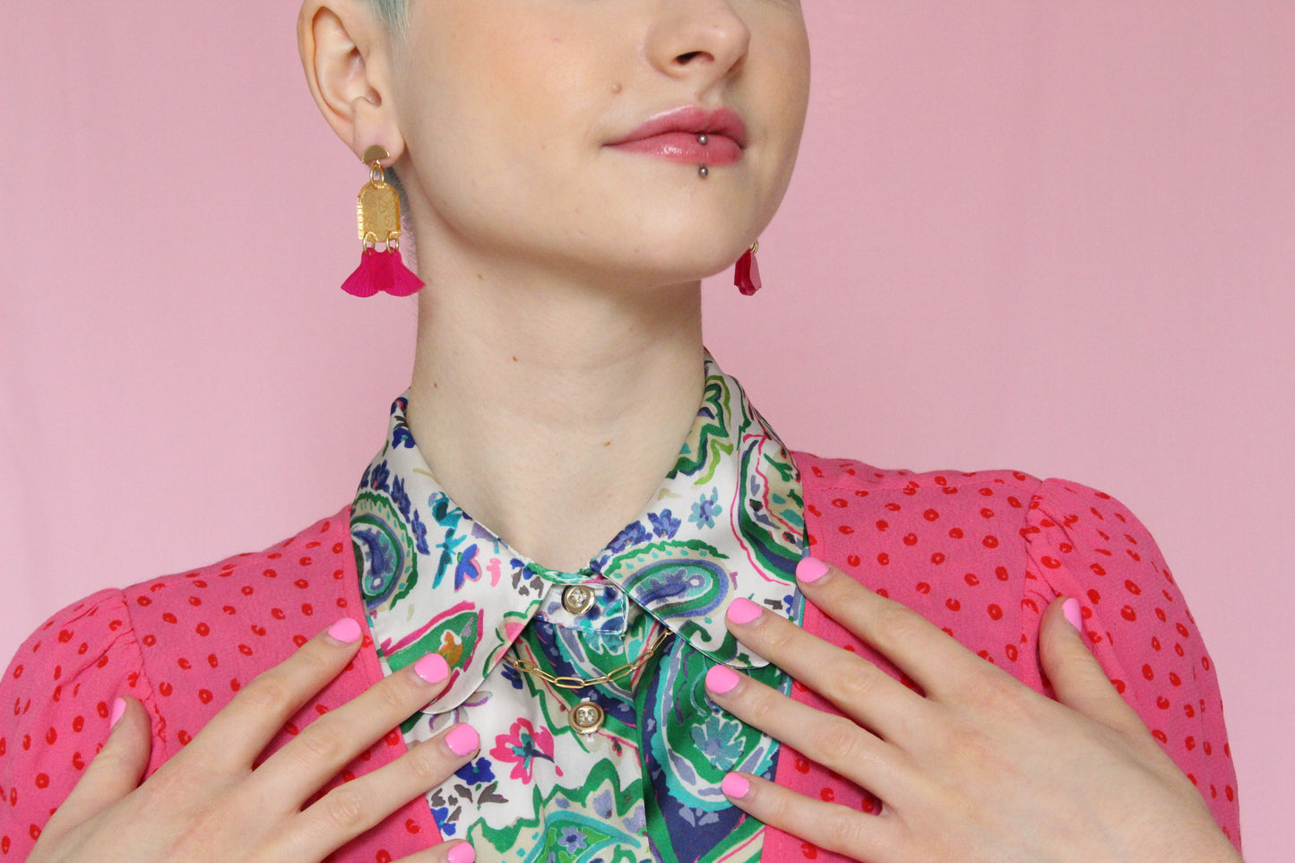 Pink Klimt Wing Dangle Earrings